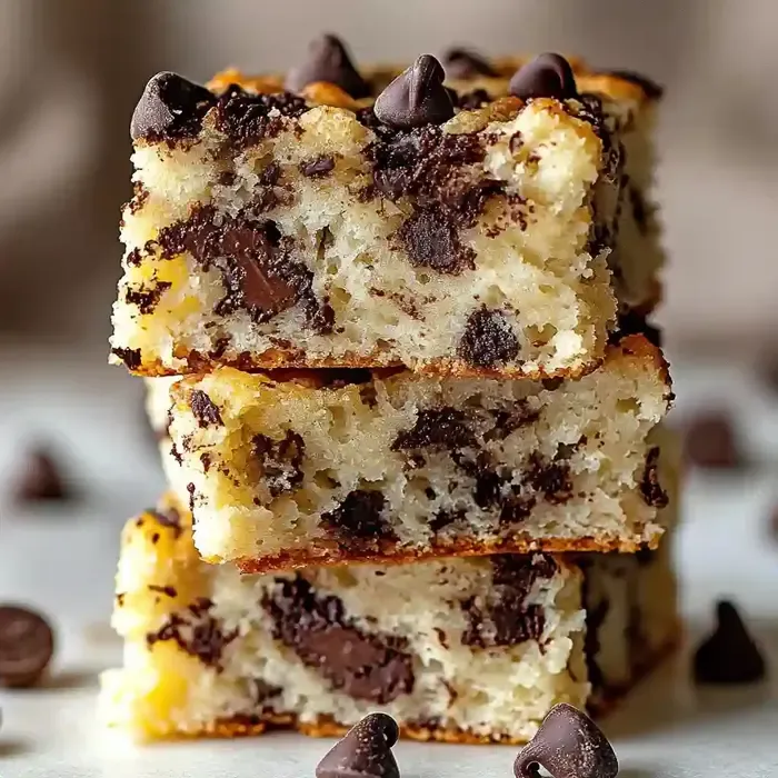 Stack of golden-brown chocolate chip biscuits on marble surface.