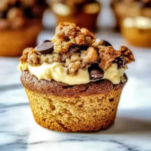 Pumpkin chocolate chip muffin with streusel topping on marble surface.