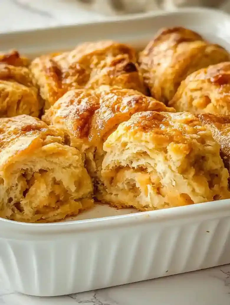 Sweet potato butter swim biscuits in a ceramic dish on marble surface.