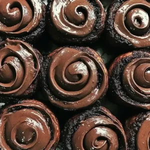 Cinnamon rolls with chocolate frosting arranged on marble surface.