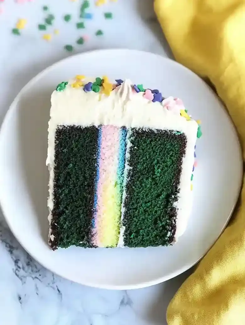 Green Velvet Cake with Rainbow Frosting
