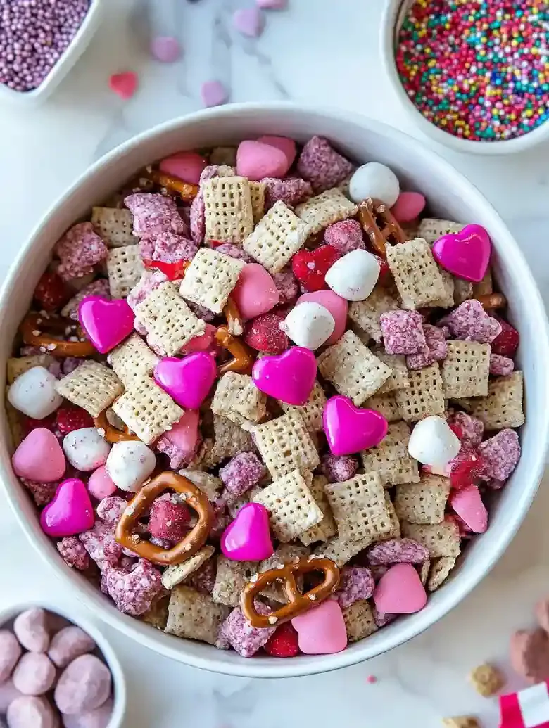 Pink Valentine Puppy Chow Chex Mix