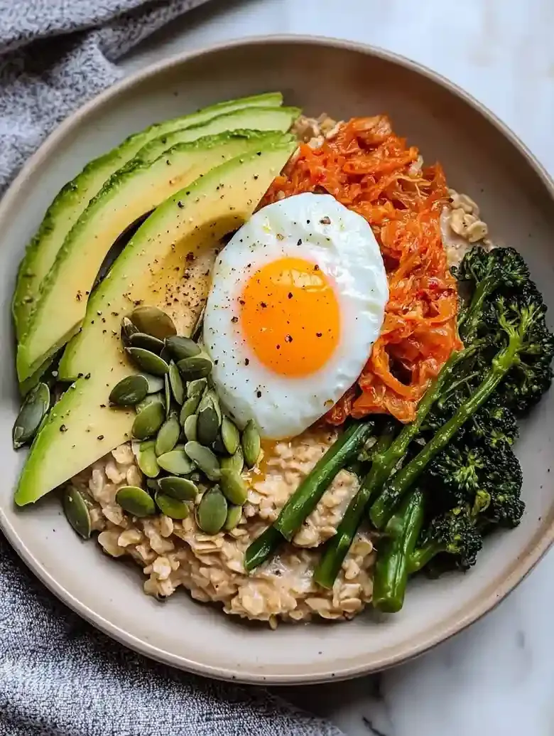 Savoury Kimchi Oatmeal With Egg