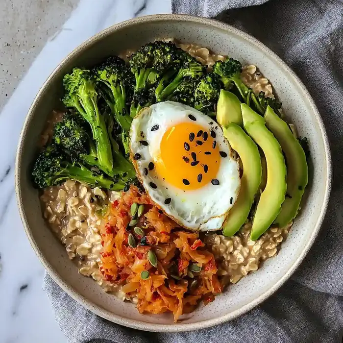Savoury Kimchi Oatmeal With Egg