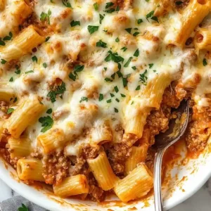 Baked Mostaccioli with Meat Sauce and Cheese