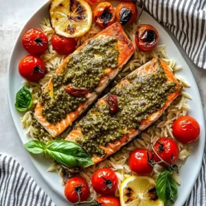 Baked Salmon with Pesto and Tomatoes