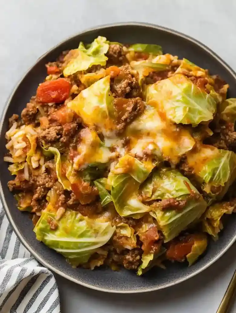 Cabbage Roll Casserole with Beef and Rice