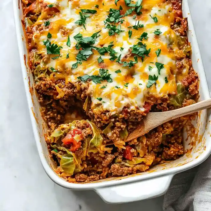 Cabbage Roll Casserole with Beef and Rice