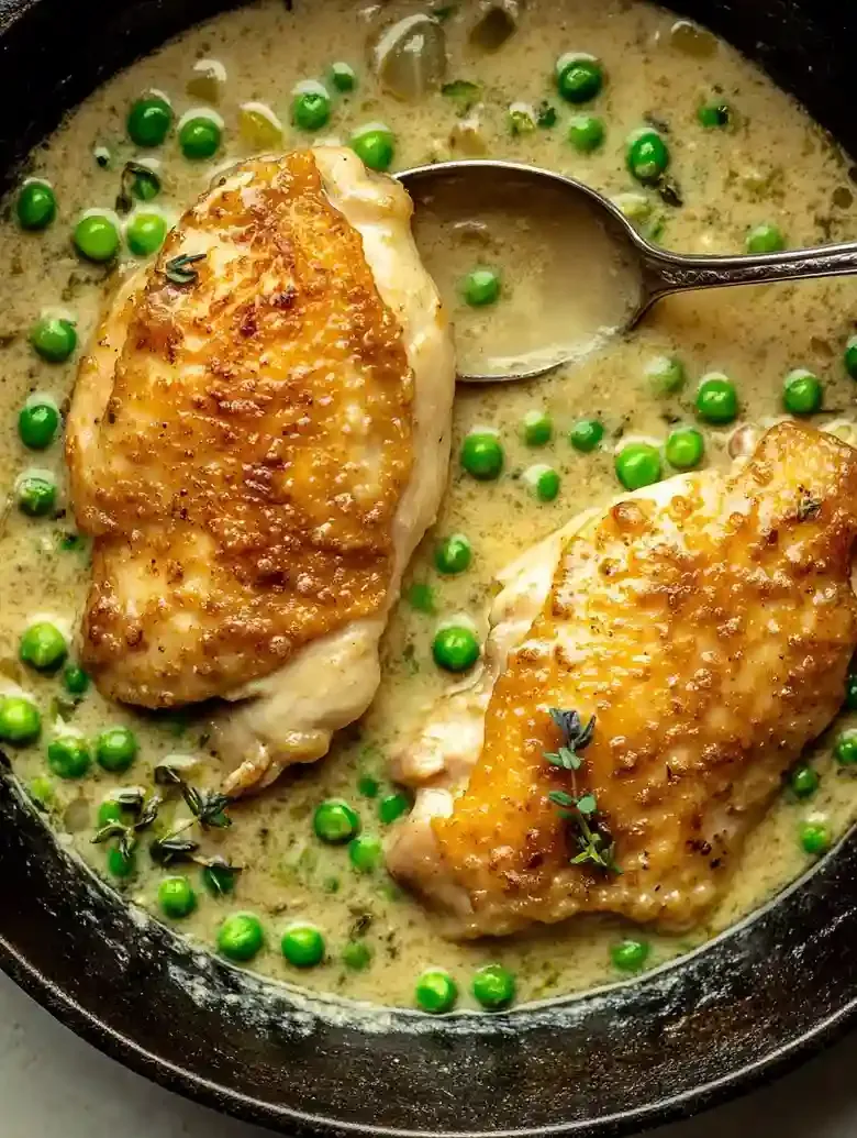 Chicken and Green Peas in Cream Sauce