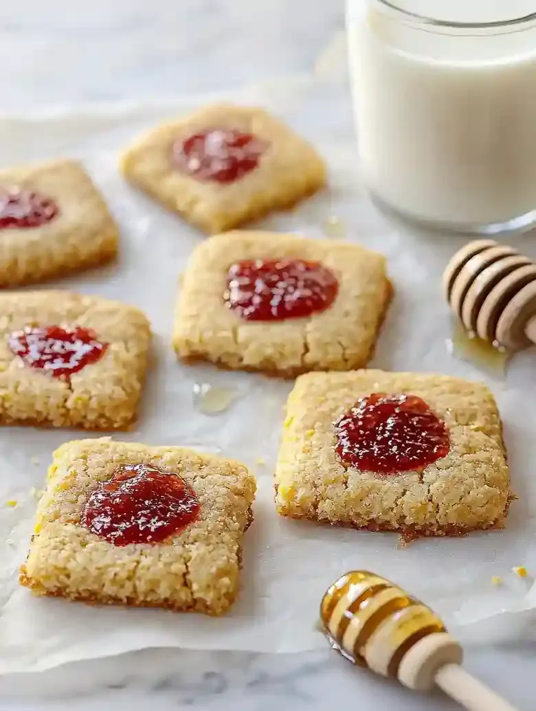 Cornbread Cookies with Strawberry Jam and Honey