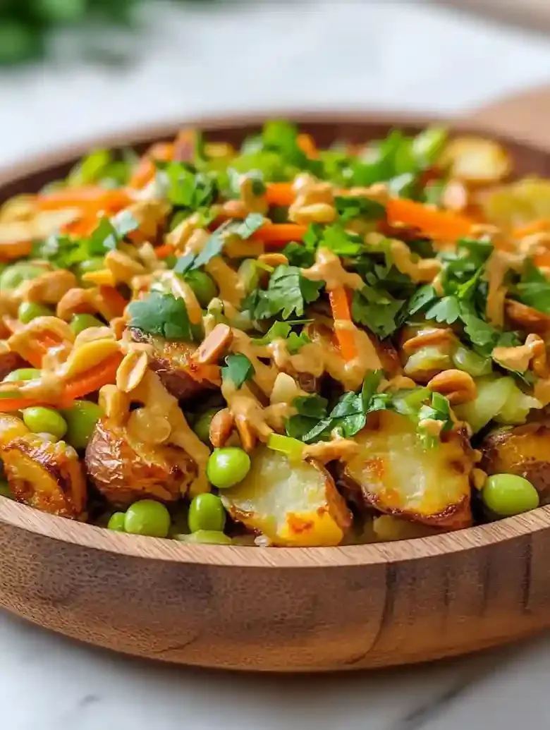 Crispy Potato Salad with Spicy Peanut Sauce