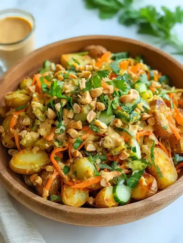 Crispy Potato Salad with Spicy Peanut Sauce