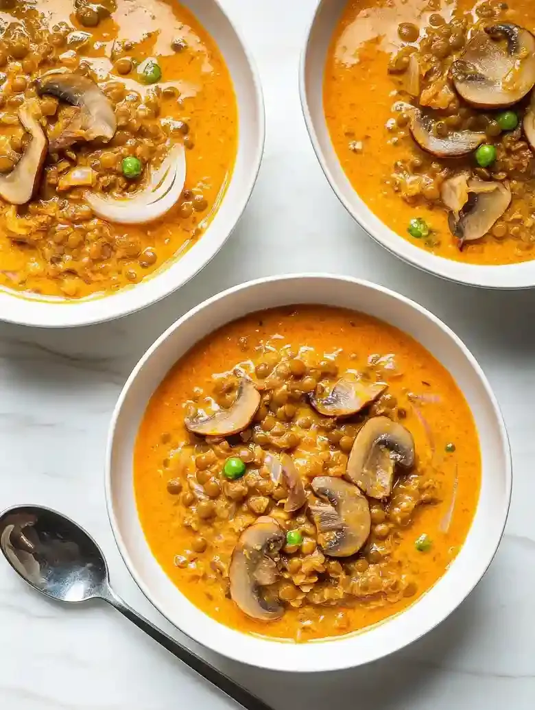 Filling Green Lentil Stew with Mushrooms