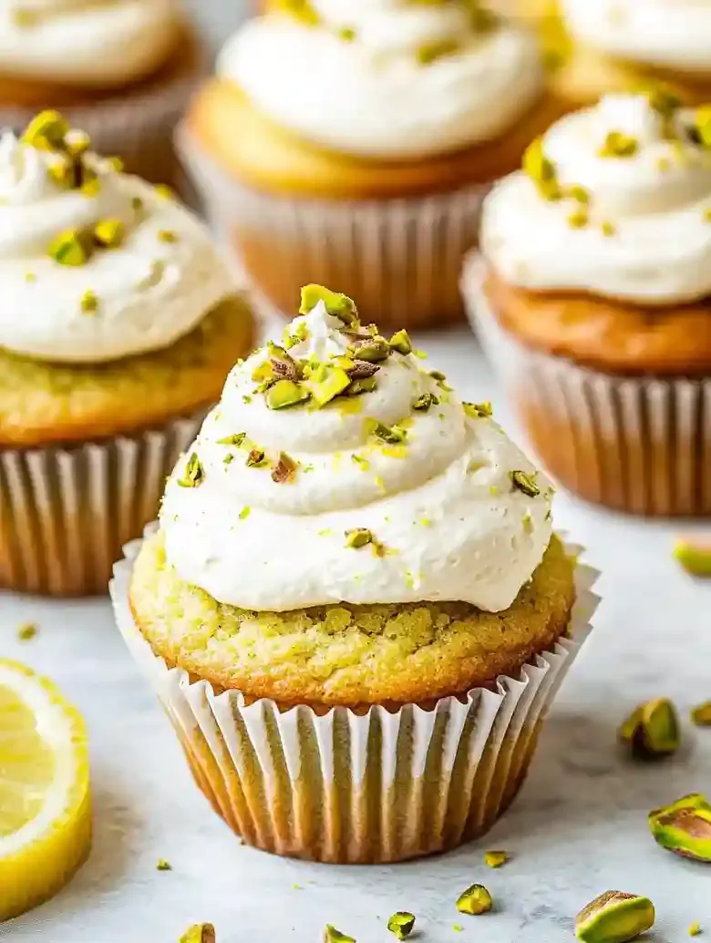 Lemon Cupcakes with Pistachio Buttercream