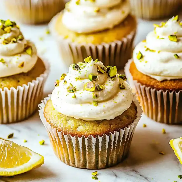 Lemon Cupcakes with Pistachio Buttercream