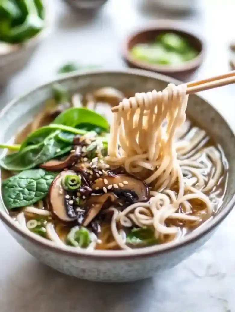 Mushroom Ramen Noodles with Spinach