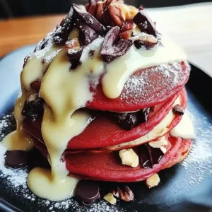 Red Velvet Pancakes with Cream Cheese Glaze
