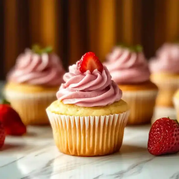 Rhubarb Cupcakes with Strawberry Compote