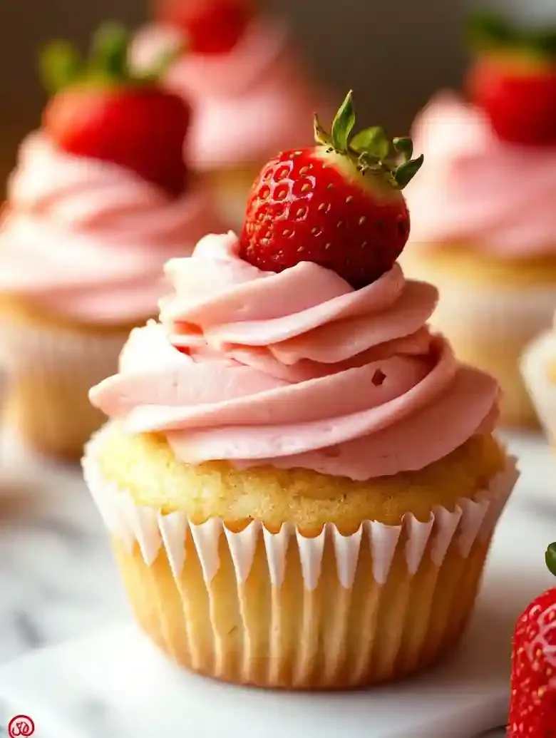 Rhubarb Cupcakes with Strawberry Compote