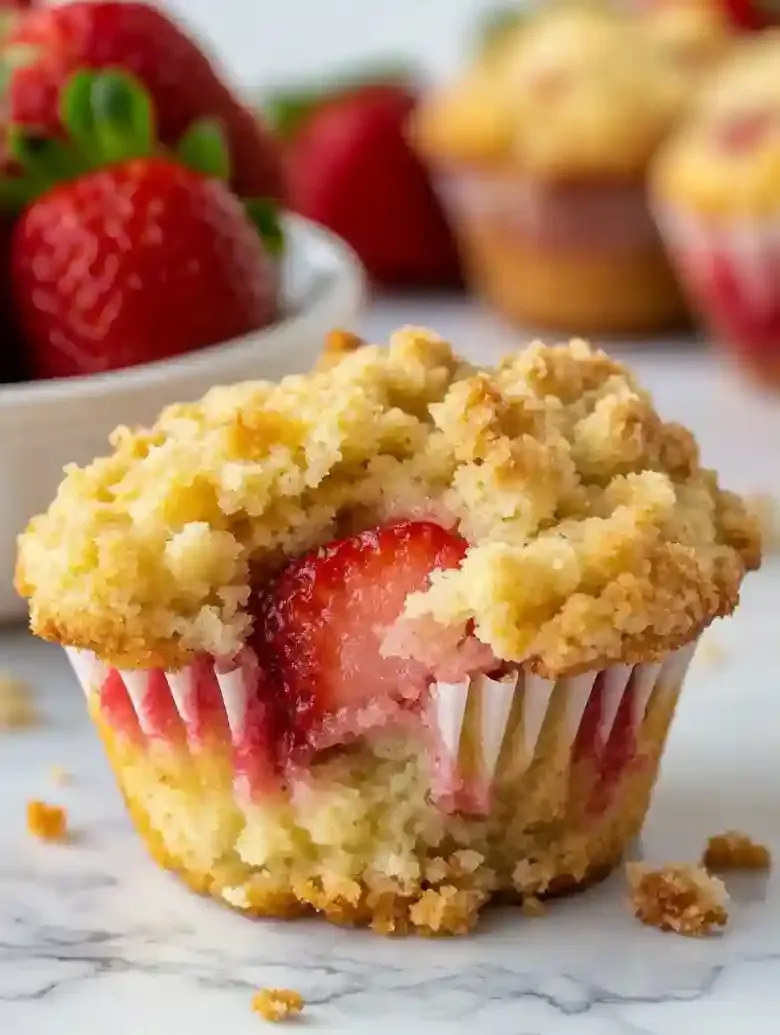 Strawberry Crumble Muffins with Crunchy Topping