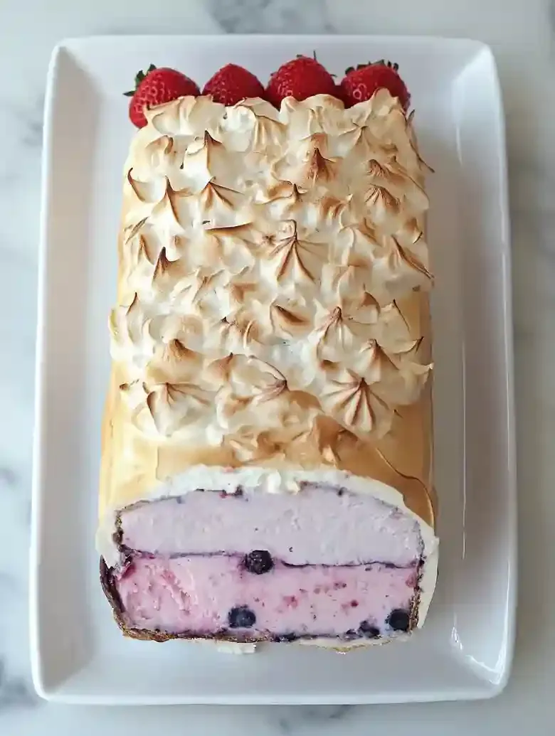 Strawberry Desserts Baked Alaska with Meringue