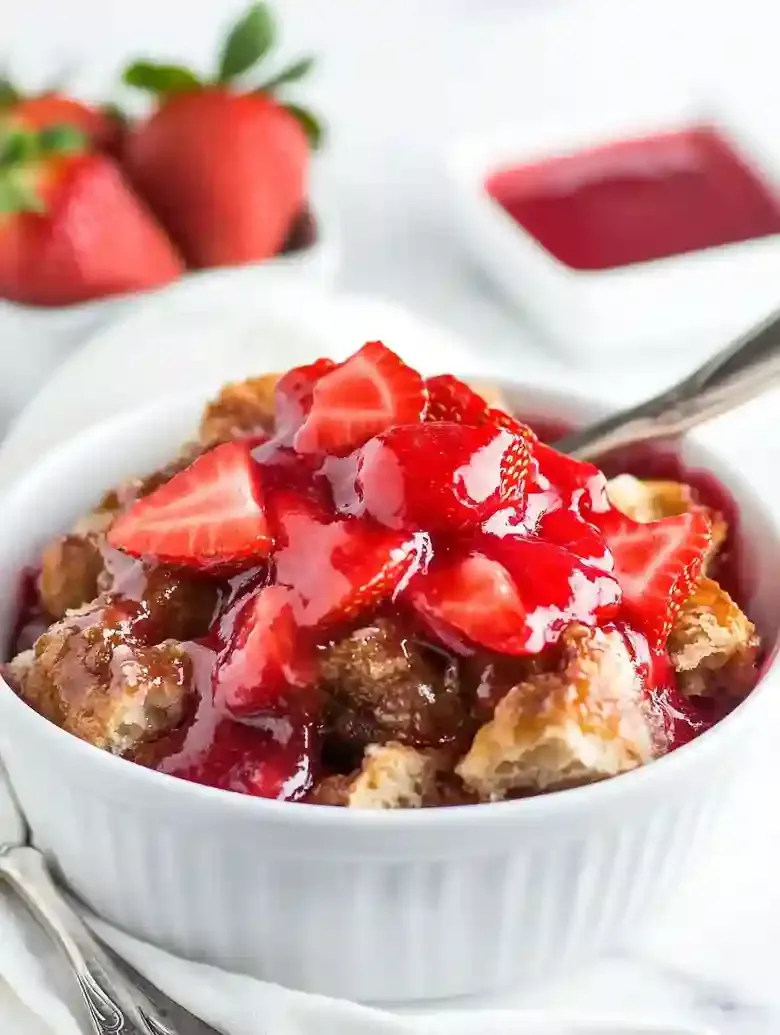 White Chocolate Strawberry Bread Pudding Delight