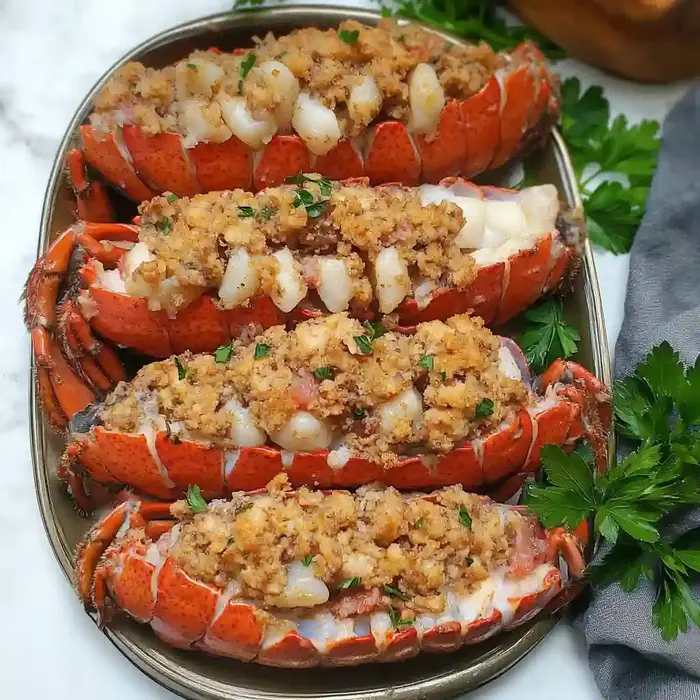 Decadent Baked Stuffed Lobster Tails