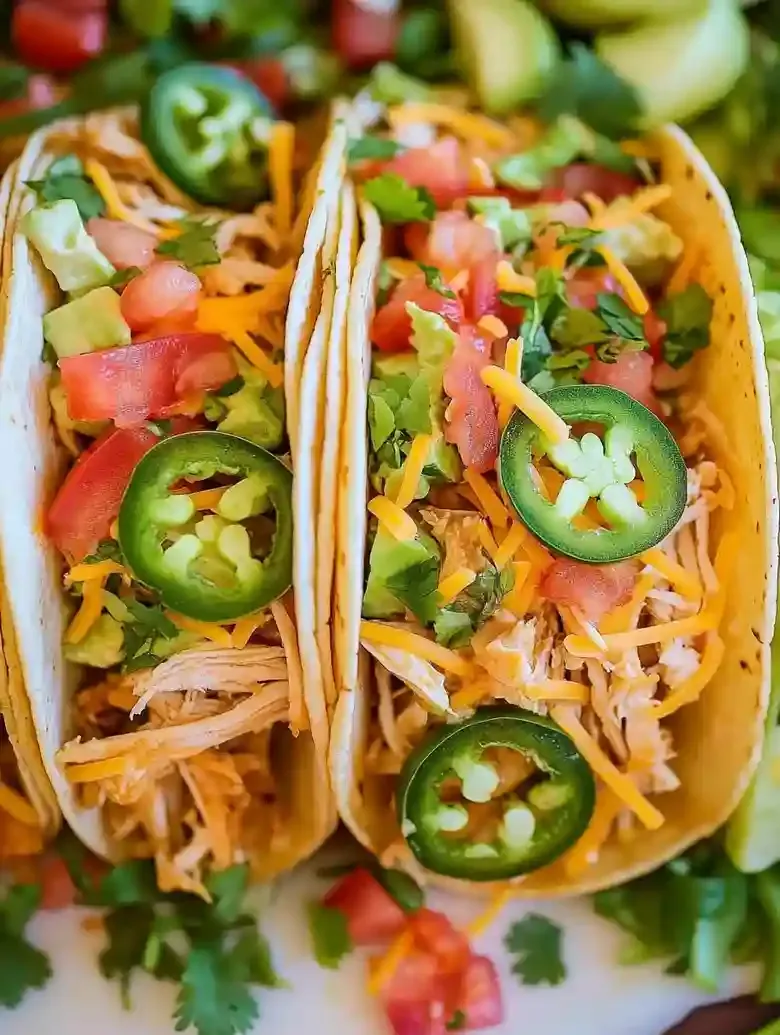 Easy Slow Cooker Queso Chicken Tacos