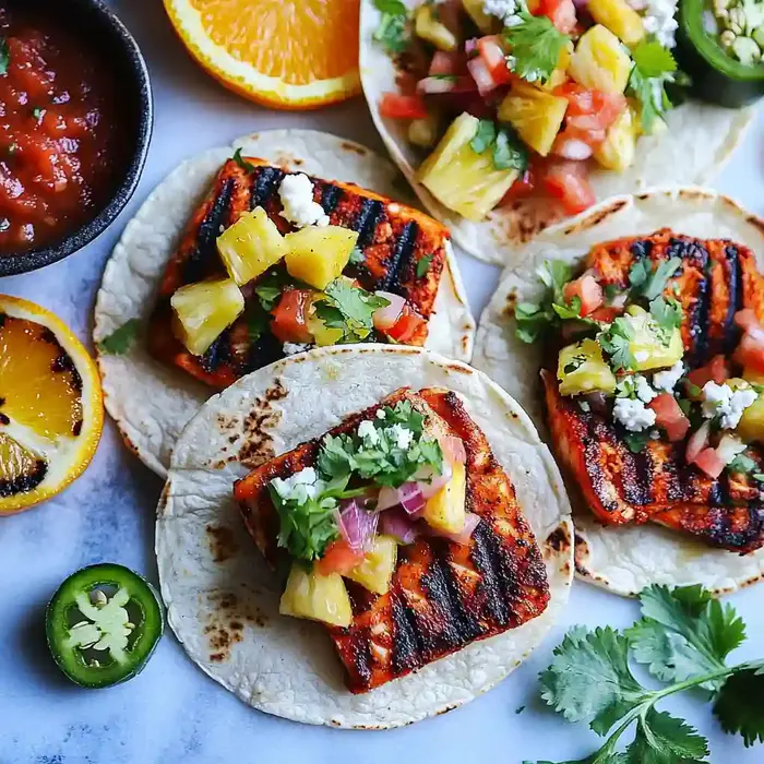 Fish Tacos Al Pastor with Pineapple Salsa