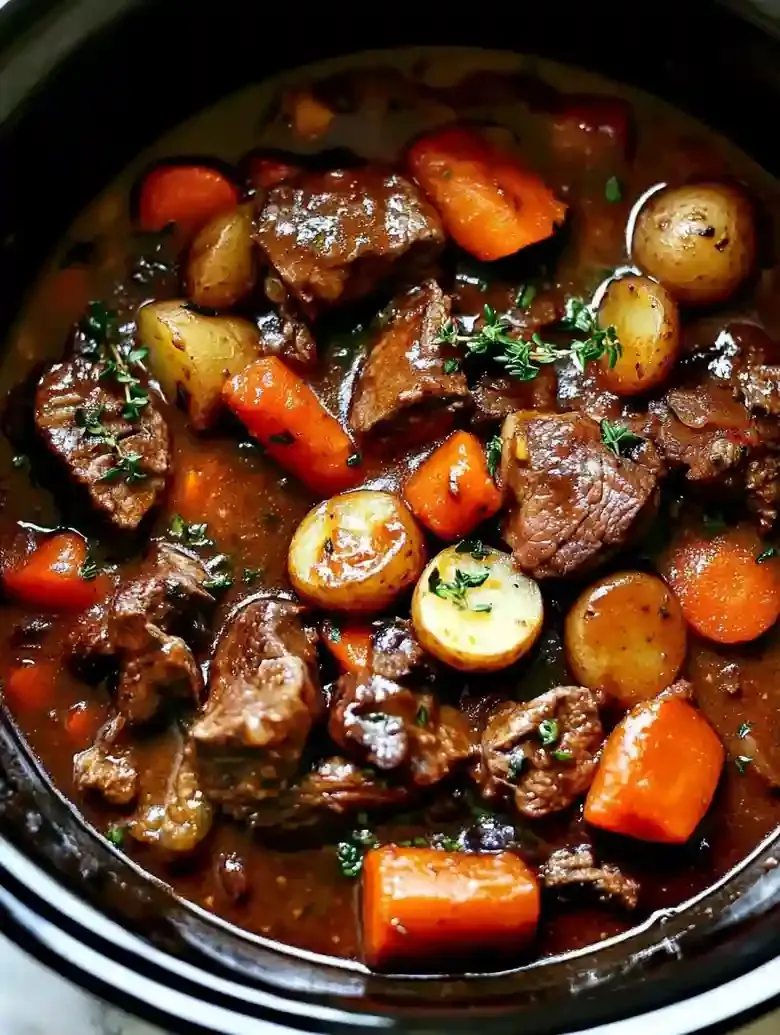 Tender Slow Cooker Beef Bourguignon